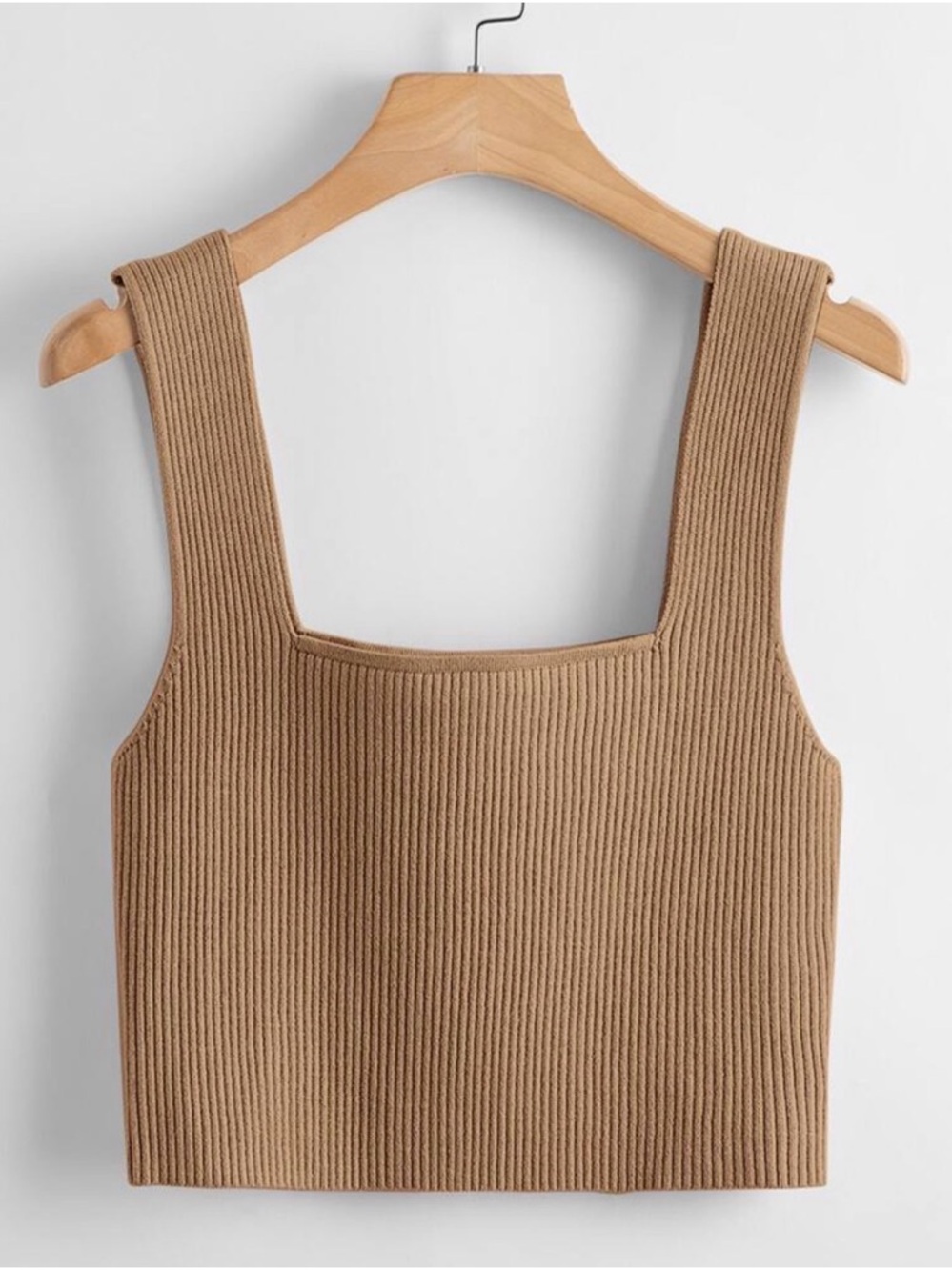 Ribbed Square Neck Crop Top in Tan
